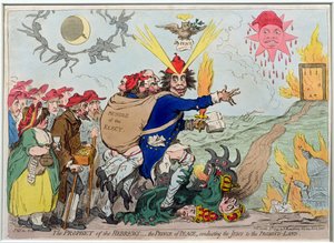 O Profeta dos Hebreus: o Príncipe da Paz conduzindo os judeus à Terra Prometida, publicado por Hannah Humphrey em 1795 (gravura à mão colorida)
