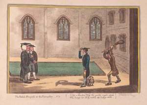 Os Rakes Progress na Universidade. No. 3, pub. 1806 (gravura colorida à mão)