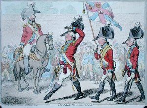 The Salute, ou The Parade, publicado por Hannah Humphrey em 1797 (gravura colorida à mão) de James Gillray