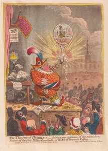 A Bolha Teatral: sendo um novo exemplar dos espantosos Poderes do grande Politico-Punchinello na Arte do Dramático Puffing, pub. 1805 (gravura colorida à mão)