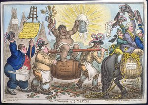 O triunfo de Quassia, publicado por Hannah Humphrey em 1806 (gravura à mão colorida)