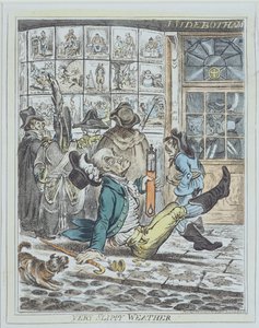 Very Slippy Weather, gravado por J. Sidebotham (cor litho) de James Gillray