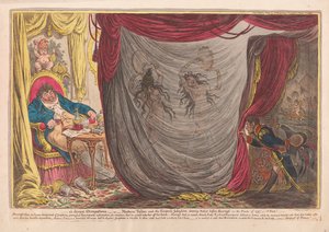 __ ci Ocupações devantes, ou Madame Talian e a Imperatriz Josephine Dançando Nuas antes de Barrass no Inverno de 1797 - um Fato !, pub. 1805 (gravura colorida à mão)