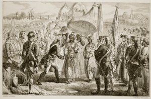 A reunião de Lord Clive com Meer Jaffier, após a Batalha de Plassey, gravada por Thomas Williams