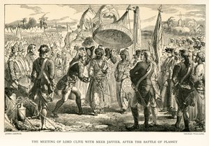 O encontro do Senhor Clive com Meer Jaffier, após a batalha de Plassey (gravura) de James Godwin