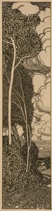Paisagem com árvores (caneta e tinta preta sobre papel)