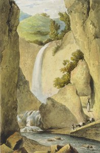 Cachoeira na estrada de barlavento perto de Kingston, de &39;uma excursão pitoresca da ilha da Jamaica&39;, gravada por Thomas Sutherland, 1824