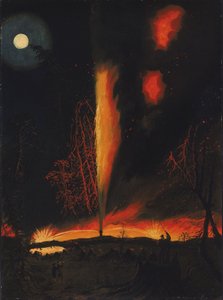 Poço de petróleo a arder à noite, perto de Rouseville, Pensilvânia de James Hamilton