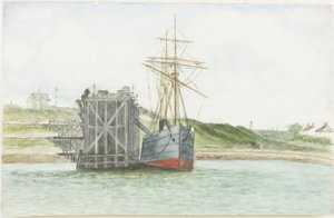 Albert Edward Docks. A SS Willkarnman (aguarela, bodycolour e lápis sobre papel)