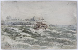 Encalhe do Beloy de Littlehampton e perda do Life Boat Tripulação do Tyne (aquarela, bodycolour e arranhando no papel) de James Henry Cleet