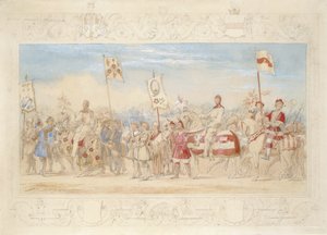 Sir Francis Hopkins Bt., Cavaleiro da Torre Ardente e Richard Lechmere, Cavaleiro da Rosa Vermelha A Rosa de Lancaster, 1839 (lápis, wc e guache sobre papel)