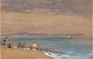 Cena de praia com figuras por um quebra-mar de James Holland