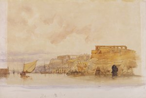 Vista de Valetta, Malta (aquarela com cor do corpo sobre grafite no papel)
