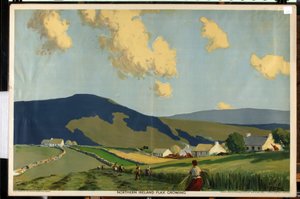 Irlanda do Norte - Cultura do linho, da série "The Home Countries First" (litografia a cores) de James Humbert Craig