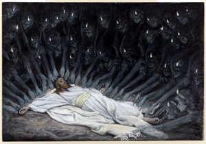 Anjos vieram e ministraram a Ele, ilustração para A Vida de Cristo, c.1886-94 (wc e guache sobre papelão) de James Jacques Joseph Tissot