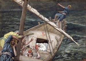 Cristo dormindo durante a tempestade, ilustração para a vida de Cristo, c.1886-94 (wc & guache no cartão) de James Jacques Joseph Tissot