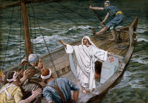 Cristo Stilling the Tempest, ilustração para a vida de Cristo, c.1886-94 (wc e guache no cartão) de James Jacques Joseph Tissot