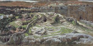 Gólgota e o Santo Sepulcro em nosso tempo de senhores, ilustração para a vida de Cristo, c.1886-94 (wc e guache sobre papelão) de James Jacques Joseph Tissot