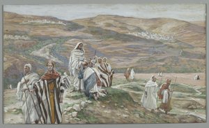 Ele os enviou Dois a Dois, ilustração da Vida de Nosso Senhor Jesus Cristo, 1886-96 (wc sobre grafite sobre papel) de James Jacques Joseph Tissot