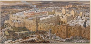 Jerusalém e o Templo de Herodes em Nosso Senhor dos Tempos, ilustração da Vida de Cristo, c.1886-94 (wc e guache sobre papelão) (ver também 101203)