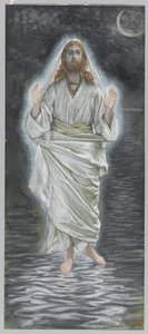 Jesus caminha sobre o mar, ilustração da vida de nosso Senhor Jesus Cristo (wc sobre grafite no papel) de James Jacques Joseph Tissot