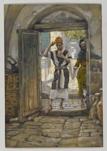 Entrando na Casa, Saudação, ilustração da Vida de Nosso Senhor Jesus Cristo (wc sobre grafite sobre papel) de James Jacques Joseph Tissot
