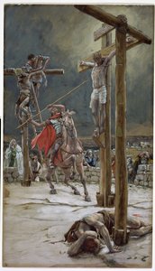 Um dos soldados com uma lança perfurou seu lado, ilustração para a vida de Cristo, c.1886-94 (wc & guache no cartão) de James Jacques Joseph Tissot
