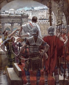 Pilatos lava as mãos, ilustração para a vida de Cristo, cerca de 1867-94 (wc e guache sobre papelão) de James Jacques Joseph Tissot
