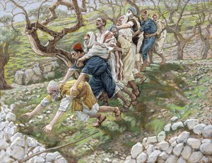 O cego guiando o cego, ilustração para a vida de Cristo, c.1886-94 (wc & guache no cartão) de James Jacques Joseph Tissot
