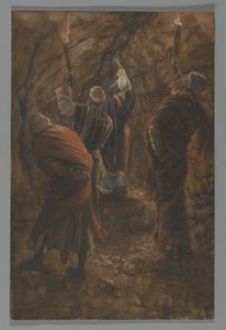 O abismo na rocha na caverna abaixo do Calvário, ilustração da vida de nosso Senhor Jesus Cristo, 1886-94 (wc sobre grafite sobre papel) de James Jacques Joseph Tissot
