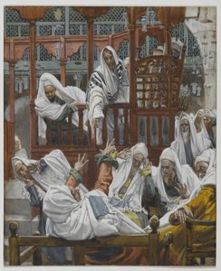 O homem possuído na sinagoga, ilustração da vida de nosso Senhor Jesus Cristo (wc sobre grafite no papel) de James Jacques Joseph Tissot
