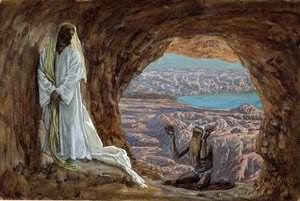A tentação no deserto, ilustração para a vida de Cristo, c.1886-94 (wc & guache no cartão) de James Jacques Joseph Tissot