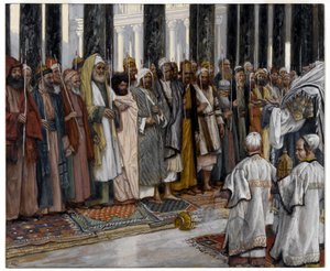 O Teste dos Suplicantes da Santíssima Virgem, ilustração para A vida de Cristo, c.1886-94 (wc opaca sobre grafite em papel cinza) de James Jacques Joseph Tissot