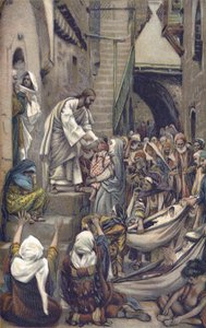Toda a cidade estava reunida à porta - Toda a cidade estava reunida à porta - desde "A Vida de Nosso Senhor Jesus Cristo" - 1899 por James Tissot - E toda a cidade estava reunida à sua porta - Marcos 1:33 - A Vida de Nosso Senhor Jesus Cristo, por de James Jacques Joseph Tissot
