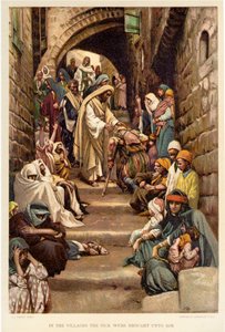 Nas aldeias, os doentes foram trazidos para ele - Bible de James Jacques Joseph after Tissot