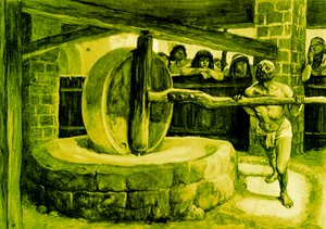 Sansão transforma o moinho na prisão - Bíblia de James Jacques Joseph after Tissot