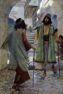 Saul conhece Samuel por J James Tissot - Bíblia de James Jacques Joseph after Tissot