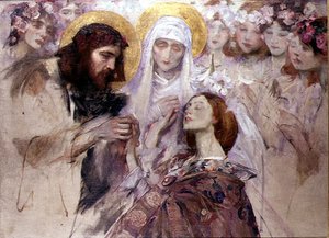 Cristo Abençoa uma Jovem Mulher (óleo sobre tela) de James Jebusa Shannon