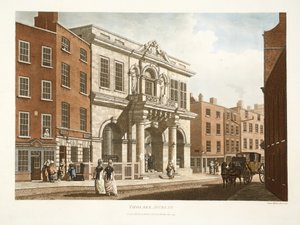 Tholsel, Dublin, 1798 (gravura colorida à mão) de James Malton