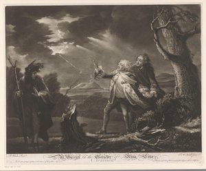 David Garrick como Rei Lear com o Conde de Kent e Edgar disfarçado de Tom, numa paisagem tempestuosa
Sr. Garrick no Carácter do Rei Lear (título sobre o objecto)