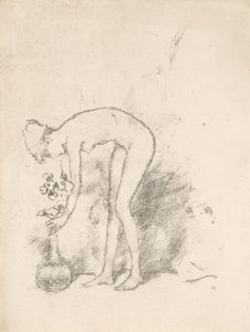 Uma modelo nua arrumando flores de James Abbott McNeill Whistler
