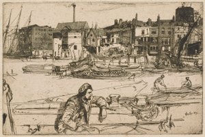 Black Lion Wharf, do Conjunto do Tamisa (Uma Série de Dezasseis Gravuras de Cenas no Tamisa e Outros Assuntos) de James Abbott McNeill Whistler