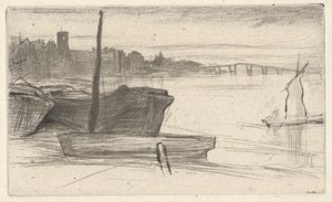 Chelsea Bridge and Church, from the Thames Set (Uma série de dezesseis gravuras de cenas no Tamisa e outros assuntos) de James Abbott McNeill Whistler