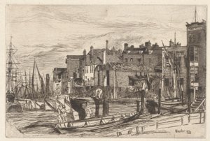 Polícia do Tamisa (Wapping Wharf), do Conjunto do Tamisa (Uma Série de Dezasseis Gravuras de Cenas no Tamisa e Outros Assuntos) de James Abbott McNeill Whistler