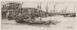 Armazém do Tamisa, do Conjunto do Tamisa (uma série de dezesseis gravuras de cenas no Tamisa e outros assuntos) de James Abbott McNeill Whistler