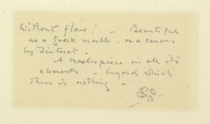 Inscrição de Whistler e borboleta anteriormente no tapete da obra Clement de Jonghe de Rembrandt de James McNeill Whistler