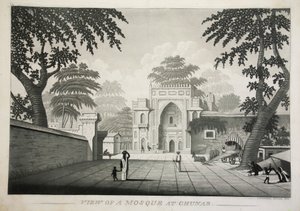 Vista de uma mesquita em Chunar, pub. gravura de 1810. de James Moffat