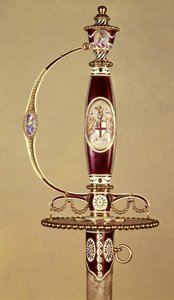 Empunhadura de espada apresentada ao Coronel James Hartley (1745-99) pela East India Company, assinada por James Morisset (c.1766-c.1800) c.1780 (gold & enamel) de James Morisset