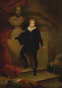 Mestre Betty como Hamlet, antes de um busto de Shakespeare de James Northcote