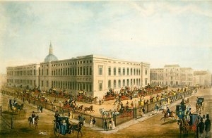 Vista Nordeste do Antigo Correio Geral com os Royal Mail Carriages Preparing to Deparart, c.1830 (aquatint on paper) de James Pollard